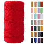 MAOQIAN Red Macrame Cord 3mm x 109Yards,Colored Cotton Rope Colorful Cotton Cord Soft Craft Cord Twine for Wall Hanging Plant Hangers Crafts Decorative Projects