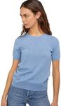 State Cashmere Women’s Essential Short Sleeve Crewneck Sweater 100% Pure Cashmere Classic Tee Pullover (Bella Blue, Small)