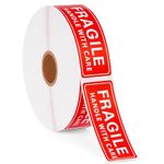 GLUN® Fragile Stickers 1 Roll, 3x1 Inch Size Sticker, Care Warning 1000 Labels Each Roll, Strong Adhesive Red Fragile Labels for Shipping Packing of Goods and Moving