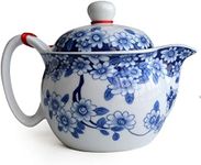 Small Teapot 12oz Blue White Porcelain Tea Pot with Stainless Filter Infuser for Loose Tea (pot flowers Beautify)