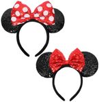 HXPLN 2 PCS Mouse Ears Headband, Classic Mouse Ears for Women Girls Adult, Shiny Headband for Park Trips Party Cosplay Costumes (Red)