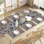 PRAKARTIK BY INDUARTS Cotton Viscose Flower Tapestry with Border Rectangular Dining Table mat with Runner. Multicolor (Set of 6 + 180 cm Runner)