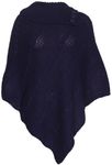 Womens Cape Shawl Wrap Long Knitted Sweater Folded Roll Neck Button Jumper Ladies Poncho Top One Size Navy Blue One Size 8 - 16