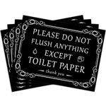 4 Pcs 3 x 4 Inch Small Elegant Funny Toilet Sign, Please Do Not Flush Anything Except Toilet Paper Sign, Acrylic Hanging Sign for Toilet Bathroom Home Decor (White Words, Elegant Style)