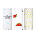 Swaddle Wrap for new Born Organic Soft Muslin Cotton Baby Summer Blanket 120 cm X 120 cm - Old Star_Wave Polka_Watermelan