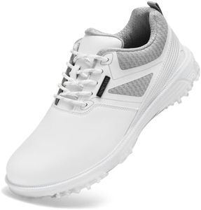 ULTIANT Men's Golf Shoes Fixed Nailless Sole Waterproof Lightweight No-Slip Walking Shoes Size7.5-14(All White,47)