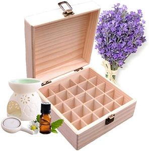 Pure Vie Essential Oil Wooden Storage Box Travel Display Presentation, Holds 25 Bottles for 5, 10, 15ml - Aromatherapy Organizer Nail Polish Fragrance Container - Keep Your Oils Safe & Space Saver