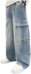 Verdusa Boys Jeans Baggy Vintage Straight Leg Denim Cargo Pants with Pockets 8-14 Years Blue 12 Years
