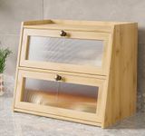 Double Layer Large Bamboo Bread Box for Kitchen Counter, Wooden Large Capacity Bread Storage Bin with Window Bread Holder (Natural Bamboo)