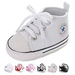 SABATUTU Baby Boy Girls Sneakers Canvas Shoes High Top Sports Soft Anti Slip Soles Newborn First Walker Fashionable Denim Shoes (01/White star, Infant, 0 Months, Age Range, US Footwear Size System, 6 Months, Medium)