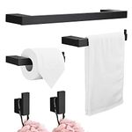 5-Piece Bathroom Hardware Set Bath Accessory Kit Towel Rail Wall Hooks Toilet Paper Holder Metal Wall Mounted and Towel Hooks, Black