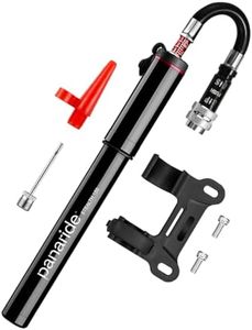 Mini Bike Pump with Pressure Gauge, Compact High-Pressure Hand Pump with Retractable Flexible Hose, Presta & Schrader Compatible, Includes Frame Mount Bracket, Ball Needle & Inflatable Adapter