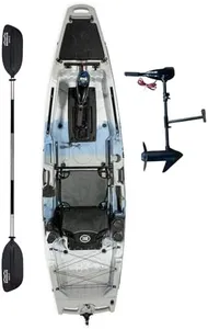 Upgraded Brooklyn 10.5 Pro Motorized Solo Kayak by BKC, Sit-On-Top Fishing Kayak Built-in Trolling Motor, 440 lb Capacity, Stable 35” Hull, Rudder Steering, Sealed Hatches & Rod Holders (Storm Surge)