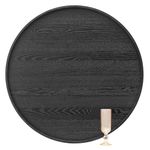 28 inch Round Solid Wood Serving Tray Extra Large Tea Coffee Snack Food Meals Serving Plate Non-Slip Kitchen Party Bar Server Ottoman Tray Breakfast Tray with Raised Edges Black