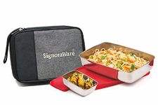 SignoraWare 150ml+850ml Big Compact Stainless Steel Lunch Box with Bag, Food Grade BPA Free Plastic, 2 Compartment Tiffin with Airtight Lids, Compact and Sleek Containers for Office School (Red)