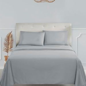 Clara Clark Premier 1800 Collection Deluxe Microfiber 3-Line Bed Sheet Set, Full, Light Silver Gray