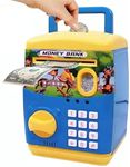 Sky Tech® Money Bank ATM Machine for Kids with Finger Print Sensor Piggy Savings Classic Bank with Electronic Lock Password for Kids with Indian Music 0 to 9 Number (Blue & Yellow)