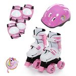 Sk8 Zone Girls Unicorn Design Pink White Quad Skates Kids Padded Roller Boots Childrens Safety Pads Helmet Skate Set Adjustable Size 9-12