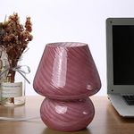 Mushroom Lamp,Glass Mushroom Bedside Table Lamps Purple Translucent Murano Vintage Style Striped Small Nightstand Desklamp Swirl Light for Home Decor, Dining, Living, Bedroom, Gift (Stripe Purple)