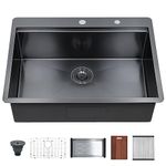 Davivy 30 inch Black Drop in Kitchen Sink,30 x 22 x 10 Gunmetal Black Stainless Steel Kitchen Sink,16 Gauge Black Kitchen Sink Workstation Sink, Single Bowl Kitchen Sink Top Mount Kitchen Sink