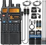 BAOFENG Radio UV-5R 8W Ham Radio Long Range UV5R Dual Band Handheld High Power 3800mAh Rechargeable Walkie Talkies Handheld Two Way Radio with Programming Cable and Earpiece for Survival Gear,2Pack