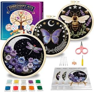 Huacan Embroidery Kit for Adults Beginner - Embroidery Kits 3 Pcs Stamped Stitch Practice Multiple Butterfly Pattern with 3 Hoops, DIY Sewing Kit with Gift Box 7.9 x 7.9 Inch