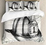 Fireman Duvet Cover Set Queen Size by Lunarable Sketch Style Illustration of a Firefighter Symbol of the Fire Department Decorative 3 Piece Bedding Set with 2 Pillow Shams Beige Charcoal Grey