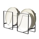 Hikinlichi Upright Plate Holders Organizers 2 Pack Cabinet Dish Drying Racks Metal Plate Dish Organizers Racks Stands for Countertop and Cupboard Black