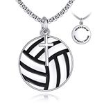 YFN Volleyball Necklace Sterling Silver Never Give Up Pendant Cross Jewelry Volleyball Lover Gifts for Women Men Girls Boys Volleyball Player