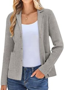 Women Soft Comfy Blazer Notched Lapel Jacket Long Sleeve Casual Cardigan with Pocket(S, Grey)