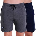 T.T. Men Solid Cotton Shorts Pack of 2 Anthra::Navy