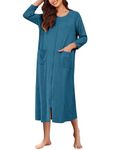 Ekouaer Zipper Robes for Women Ribbed Knit Bathrobe Lightweight Full Length Loungewear with Pockets S-3XL, Blue, X-Large