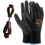 FUZZIO 24 pairs PU coated work gloves Gardening Mechanic clip glove holder (XL - 10, Black)