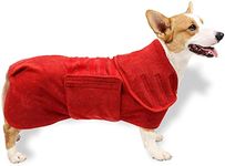 UOMIO Dog Drying Coat Bathrobe Towel, Puppy Towelling Robe, Double-layer Microfiber Absorb Moisture and Dry Pet Quickly, Adjustable Collar and Waist - 65cm Back Length for Bigger Dog