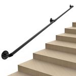 FlySkip Handrails for Indoor Stairs 5ft Galvanized Steel Pipe Stair Railing Non-Slip Wall Mount Hand Rail for Outdoor Indoor Stairs Porch Deck (5FT)