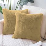 Amazon Brand - Umi Ruffle Decorative Cushion Cover 16x16 Inch - Set of 2, Super Soft Both Side Fur Solid Square Pillow Covers for Sofa, Living Room or Home Decor - 40x40 cm - Anti Gold