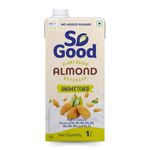 So Good Plant Based Almond Beverage Unsweetened 1 L | Lactose Free | No Added Sugar |Gluten Free | No Preservatives | Zero Cholesterol | Dairy Free| Source of Calcium & Vitamins