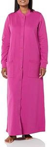 AmeriMark Women's Fleece Snap Front Long Bath Robe w/ Patch Pockets & Neck Cuff, Plumberry, Medium