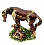 JWT Astyle Thoroughbred Horse Enameled Hinged Jewelry Trinket Box with Crystal Stones.Handpainted Box Jewelry Organizer.Rings Earrings Necklace Storage,Figurines Home Decor Gifts.