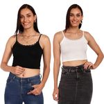 ESPRESSO Viscose Elastane Ultra-Soft Design Camisole for Womens/Girls Pack of 2 (Black/Half White)-XL