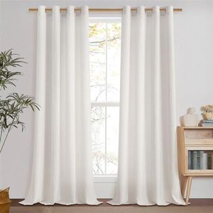 MRTREES Cortinas de Lino para Habitacion Matrimonio Juvenil Infantil Niña Niño Blanco Marfil 2 Piezas Cortinas Translucidas Salon Modernas Visillo con Ojales Lindas Cortinas Baratas de Casa