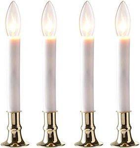 PREXTEX Christmas Candles - Set of 4 Brass Plated Window Electric Candle Set for Home, Kitchen with Automatic On/Off Sensor for Dusk to Dawn, Christmas Lights, Candle Lamp, Party Lights