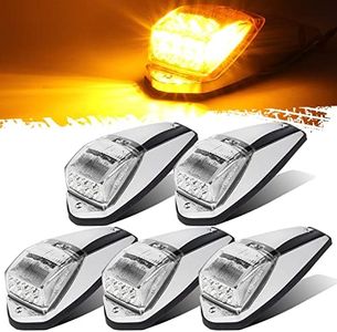 Partsam 5pcs Clear Lens 31LED Amber Cab Marker Top Roof Running Lights w/Chrome Base Compatible with Peterbilt/Kenworth/Freightliner//Western Star/Mack/International/Paccar Trailer Trucks