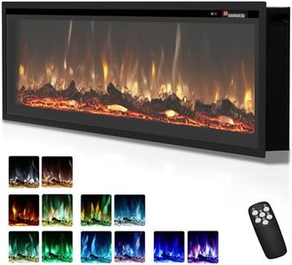 EUHOMY 50 Inch Electric Fireplace Recessed Wall Mounted Freestanding with Remote Control, Ultra-thin Fireplace Heater with Adjustable Flame Color, Linear Fireplace with Timer, Log & Crystal, 750/1500W