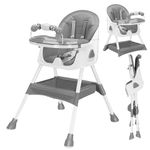 UBRAVOO 3-in-1 Baby High Chair Foldable Portable Baby Dining Chairs Eat & Play Convertible High Chair with Five-point Snap Button,Double-layer Dinner Plate and Toy Rack (Grey)