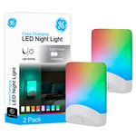 GE Color-Changing LED Night Light, 2 Pack, Plug-in, Dusk-to-Dawn, Home Décor, for Kids, Ideal for Bedroom, Bathroom, Nursery, Kitchen, Basement, White Base, 46722