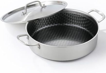 DELARLO 7Quart Tri-Ply Stainless Steel Non Stick Braiser Pan with Lid,Deep Frying Pan,Large Induction Skillet,Jumbo Cooker,Heavy Duty and Oven Safe.Large Saute Pan,Dishwasher and Oven Safe to 550℉
