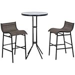 Outsunny 3pcs Patio Bar Set, Outdoor Bistro Set with 2 Bar Stools and 1 Tempered Glass Bar Table, Dining Chat Set, Tan