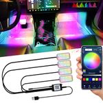 Car LED Interior Lights，RGB Decorative Mood Lighting for Car Foot Ambient Lighting ，APP Control Music Sound-Activated Car LED Strip Light Accessories，USB Decoration Atmosphere Lights