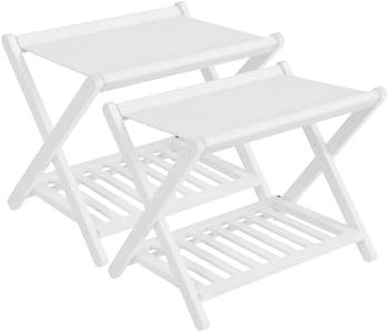 SONGMICS Bamboo Luggage Racks, Foldable Suitcase Stand, Luggage Holder with Storage Shelf, Easy to Assemble, for Guest Room, Hotel, Bedroom, Set of 2, Cloud White URLR040WZ01